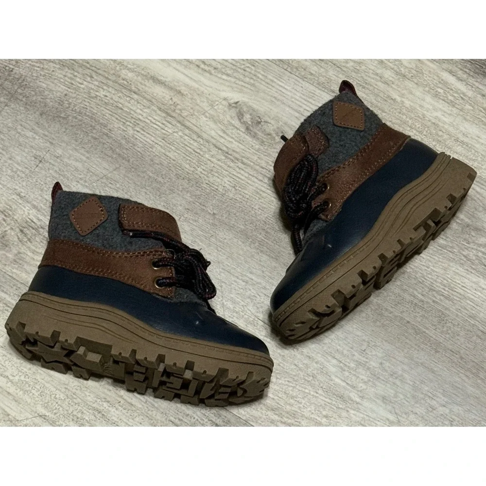 Carters Toddler Boots Ankle Winter Lace Up Hook Loop‎ Gray Blue Brown Size 6